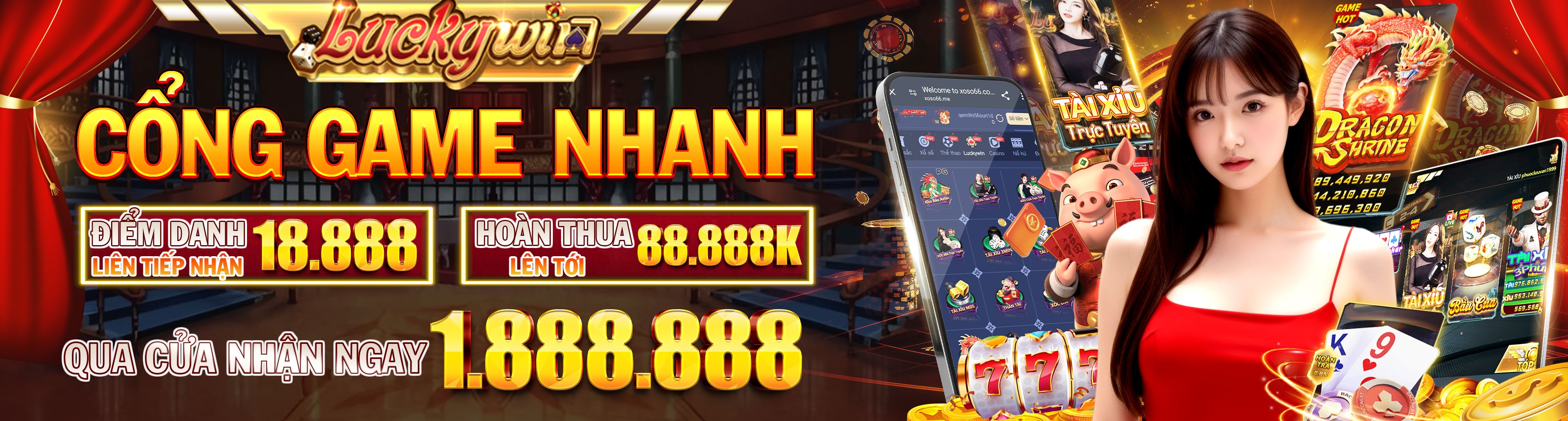 Hình ảnh quảng cáo của lucky88 hiển thị nền tảng và các lợi ích
